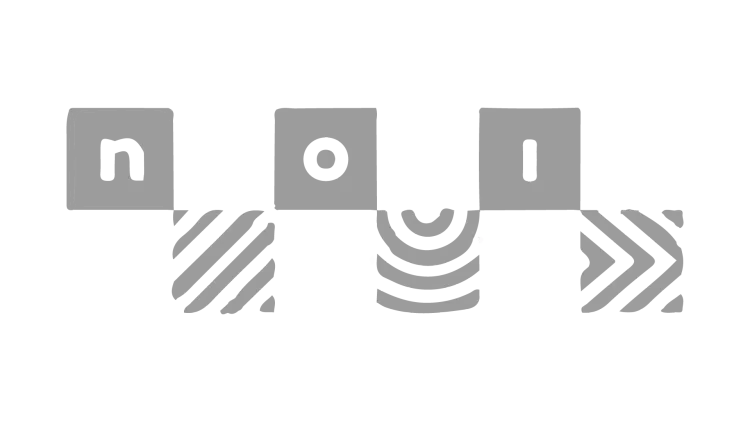 A grey logo with five square shapes containing abstract designs on a white background.