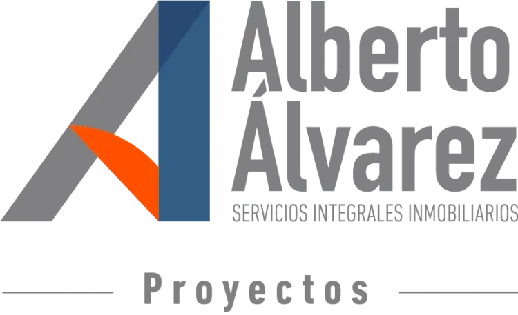 Abstract logo with blue, orange, and white elements.